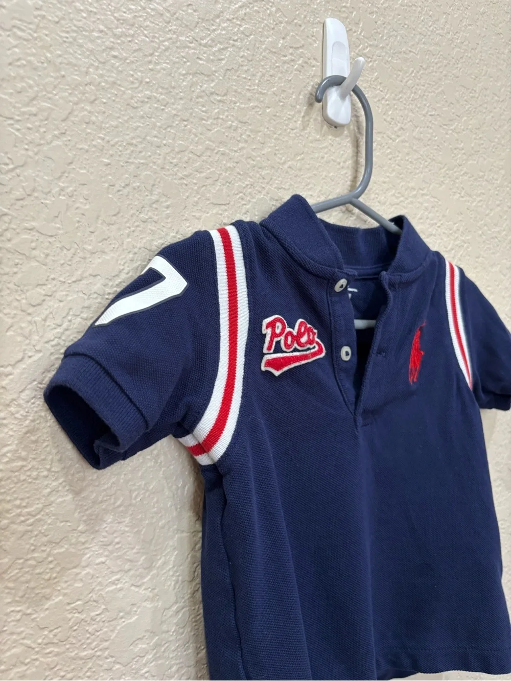 Ralph Lauren Baby Boy Cotton Mesh Baseball Shirt Navy Sz 12M Preppy Sporty